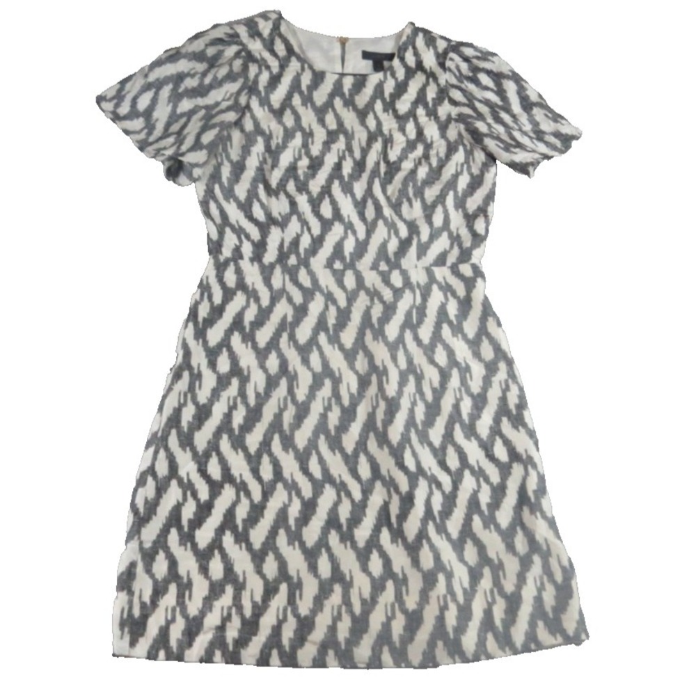JCrew Dress Womens 2 Gray White Silk Ikat Flutter Sleeve Sheath Mini Career‎ EUC